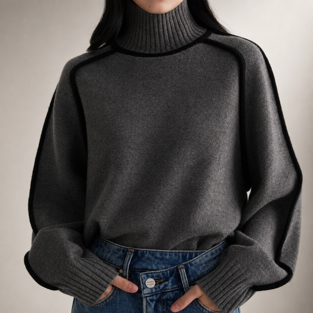 Hazel Women’s Relaxed Contrast-Trim Knit Pullover Sweater