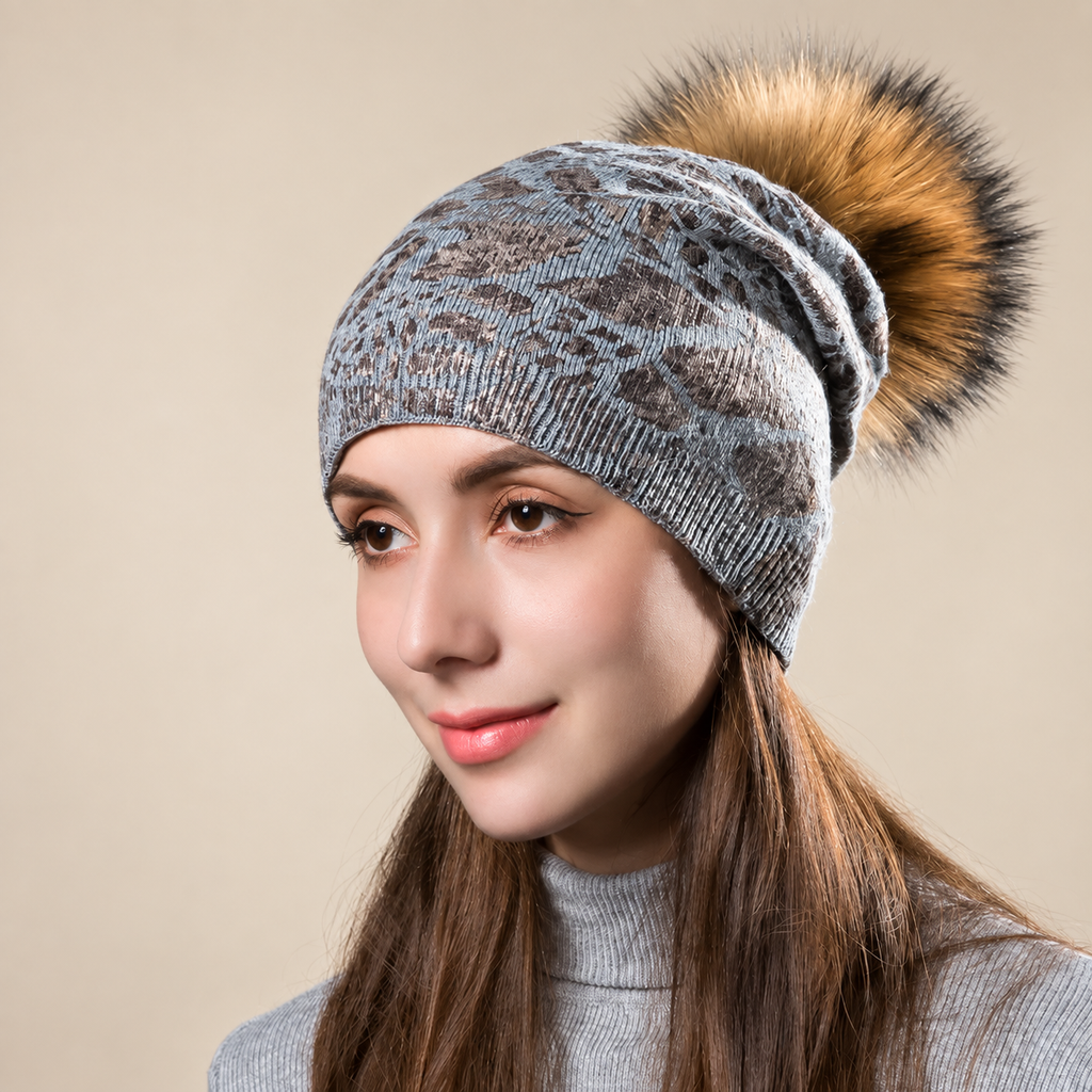 Gianna Women’s Animal Print Pom-Pom Beanie
