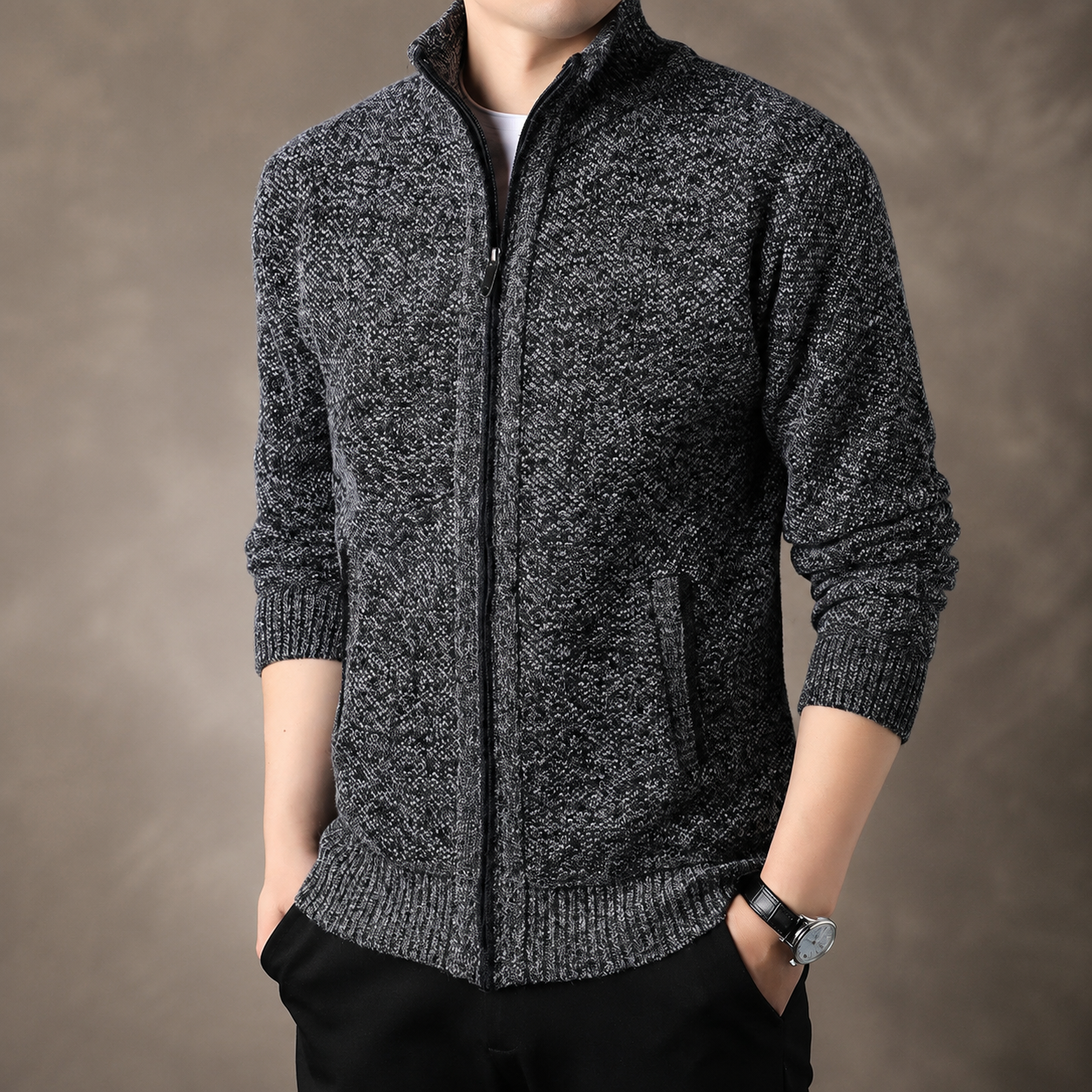 Trevor Men’s Textured Full-Zip Knit Cardigan