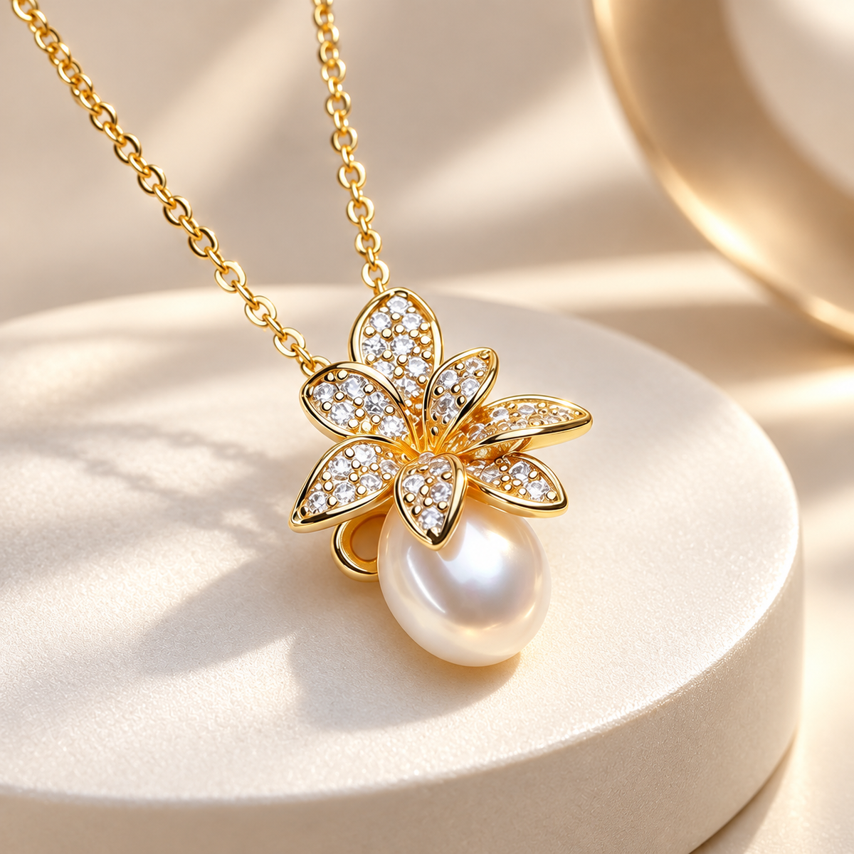 Marielle Crystal Floral Pearl Pendant Necklace