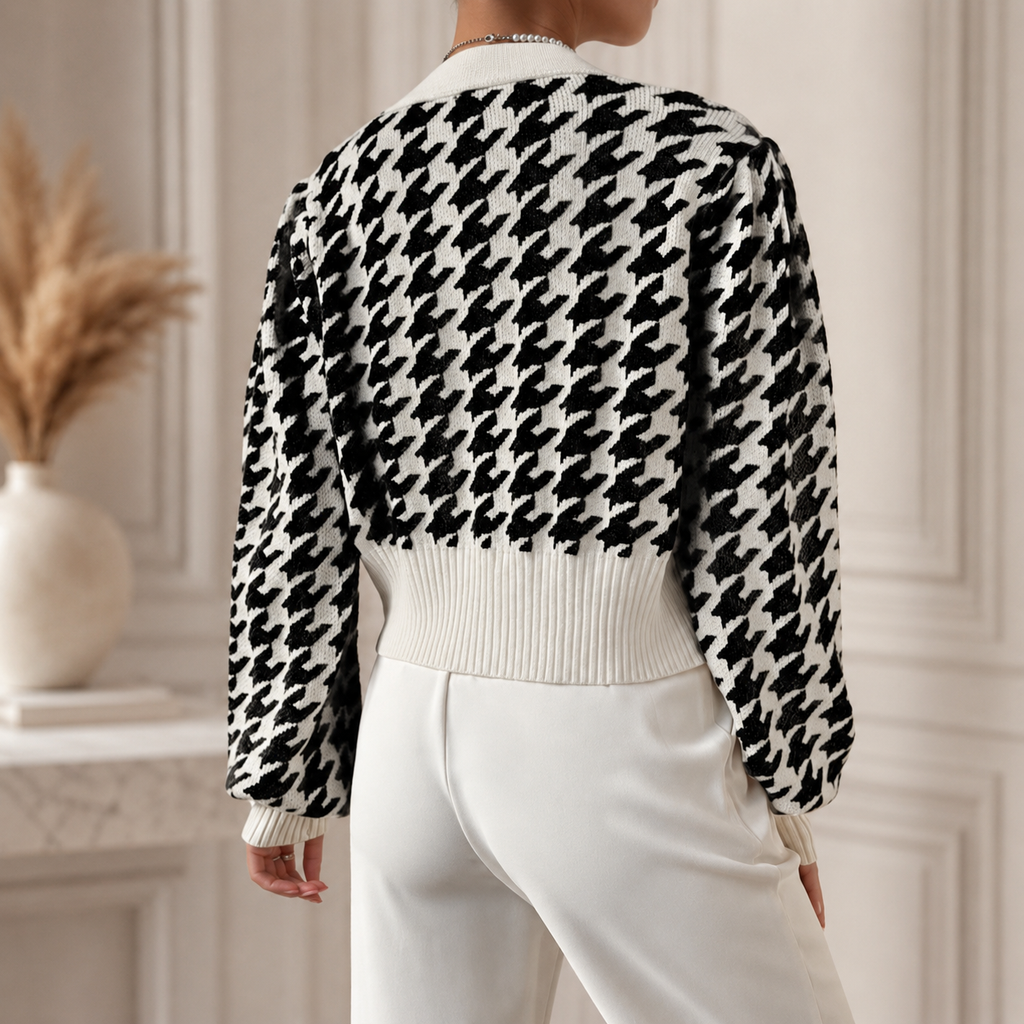 Amelia Women’s Patterned Knit Button Cardigan – Cropped Soft Knit Sweater
