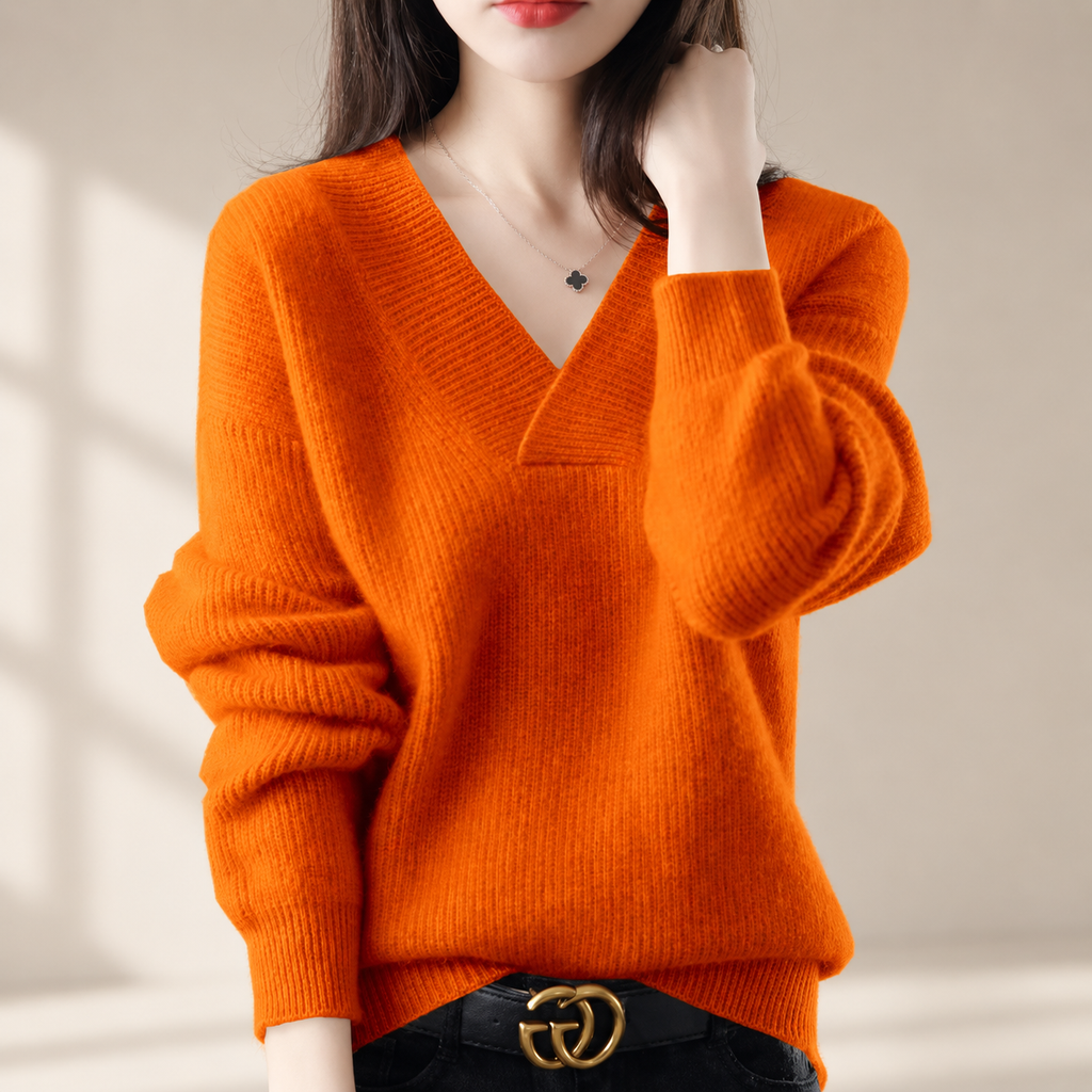 Elodie Women’s V-Neck Knit Sweater – Relaxed Fit Long Sleeve Pullover