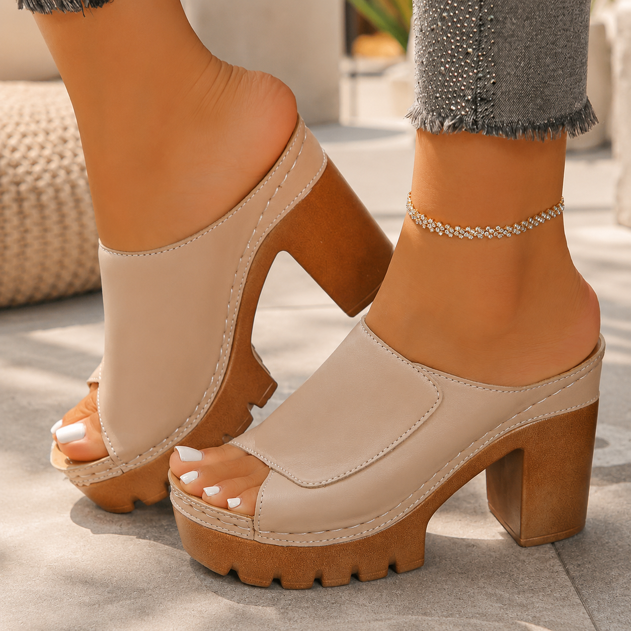 Olivia Platform Block-Heel Sandals