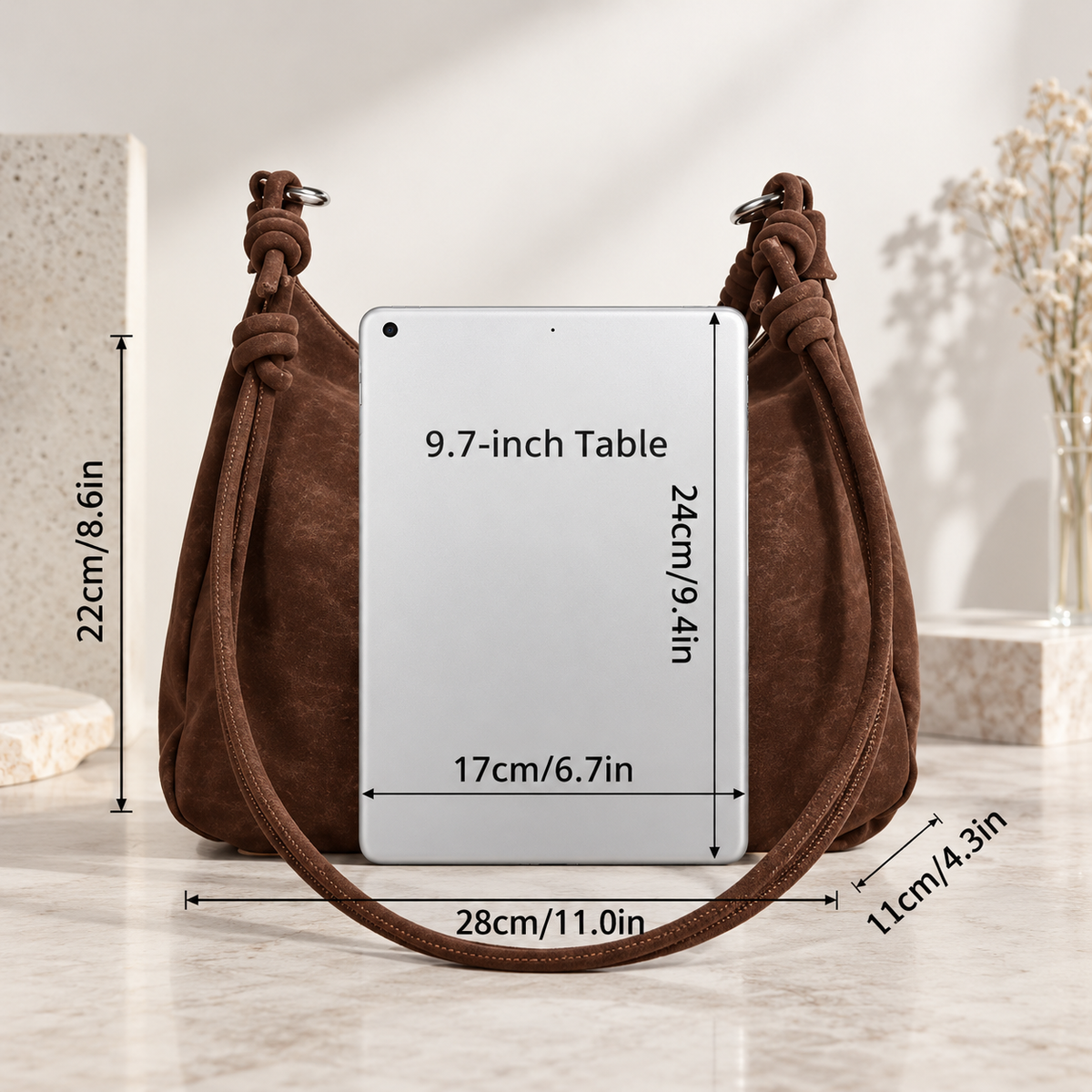 Marina Women’s Soft Hobo Shoulder Bag – Slouchy Zip-Top Handbag with Knotted Strap Detail