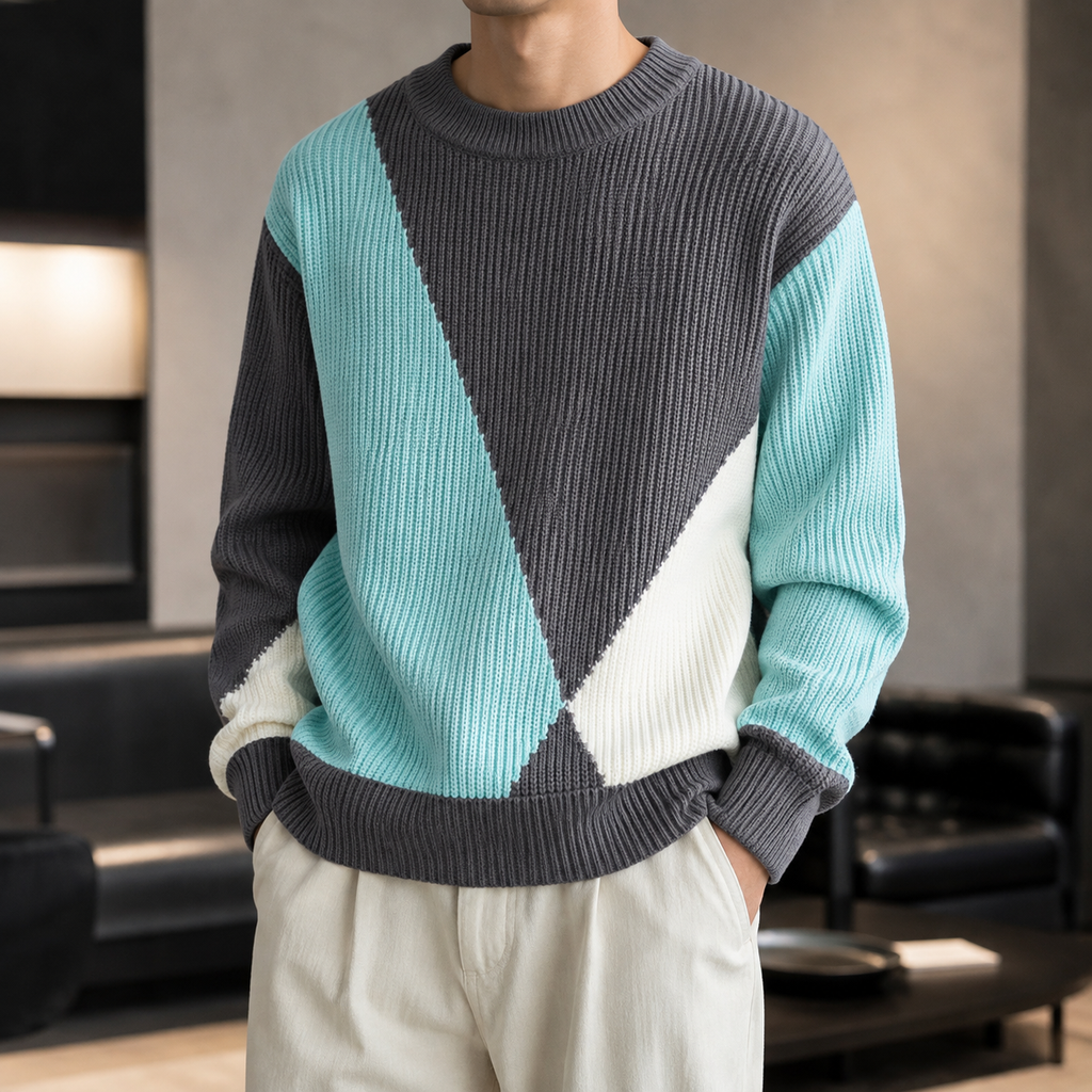 Cameron Geometric Color-Block Knit Sweater