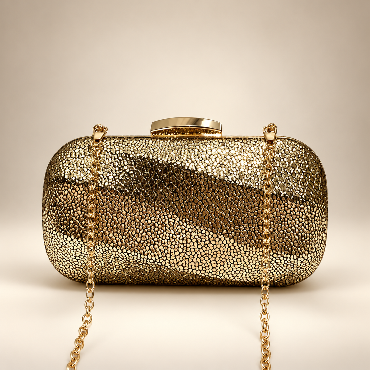 Isabella Metallic Textured Evening Clutch Bag with Chain Strap