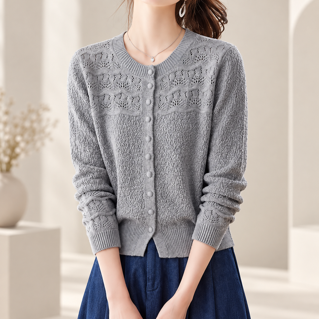 Colette Women's Textured Pointelle Knit Button-Front Cardigan