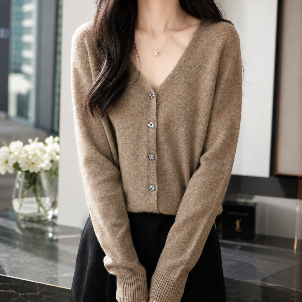 Amelia Women's Merino Wool V-Neck Button Cardigan