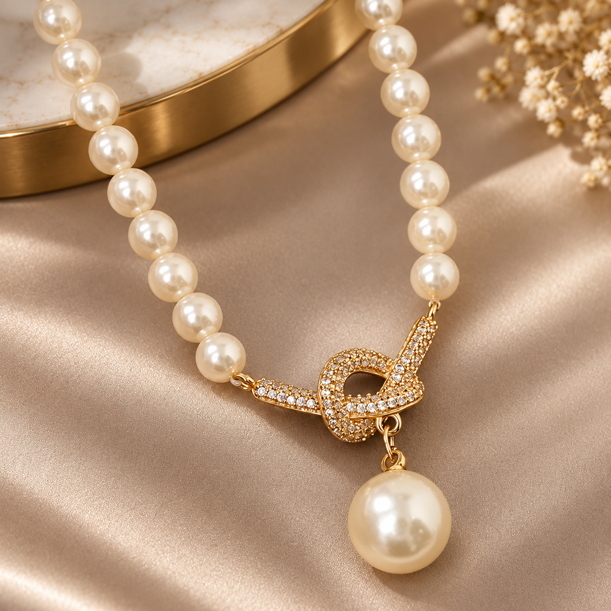 Fiorenza Pearl Strand Necklace with Crystal Toggle Pendant