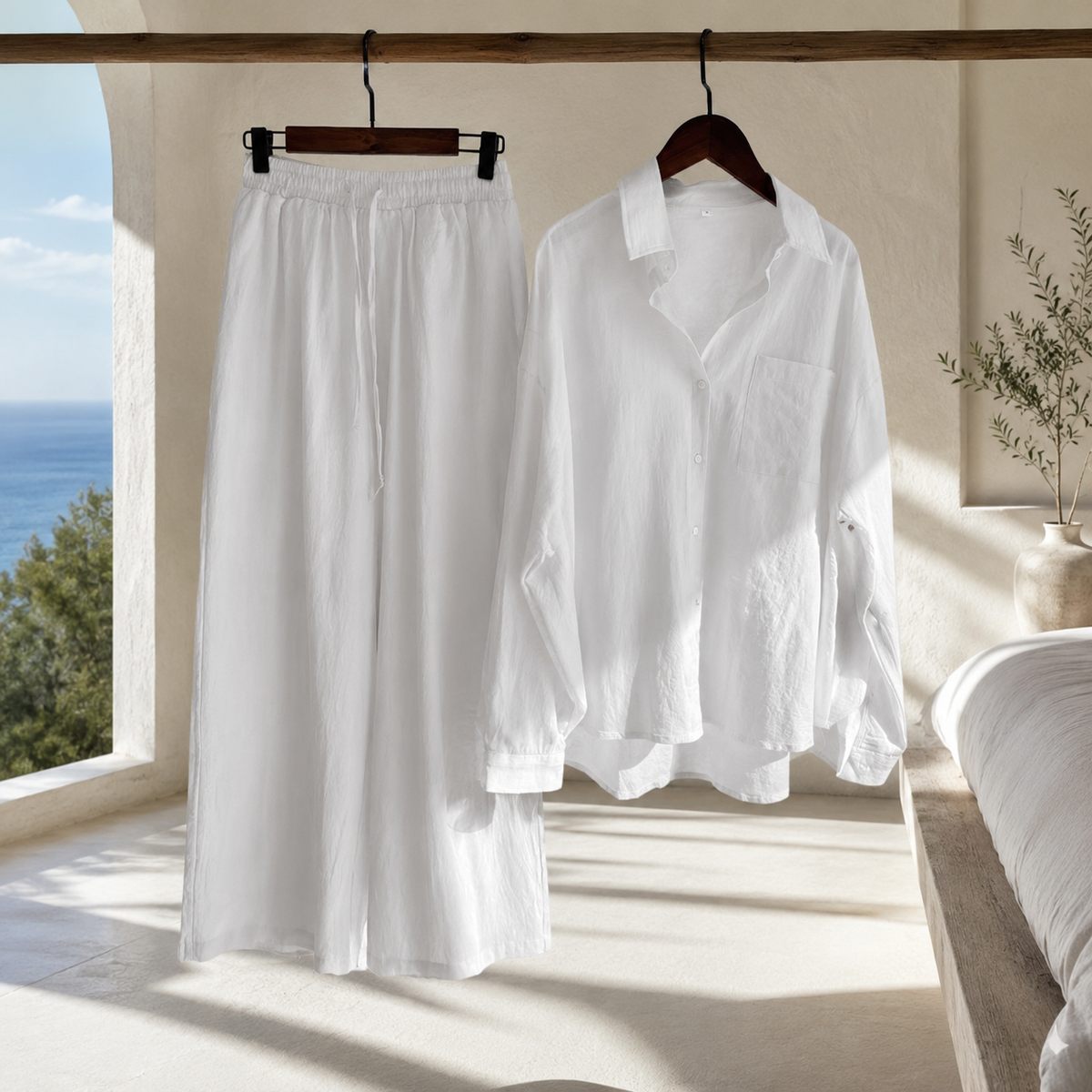Brielle’s Long-Sleeve Shirt and Wide-Leg Pants Set