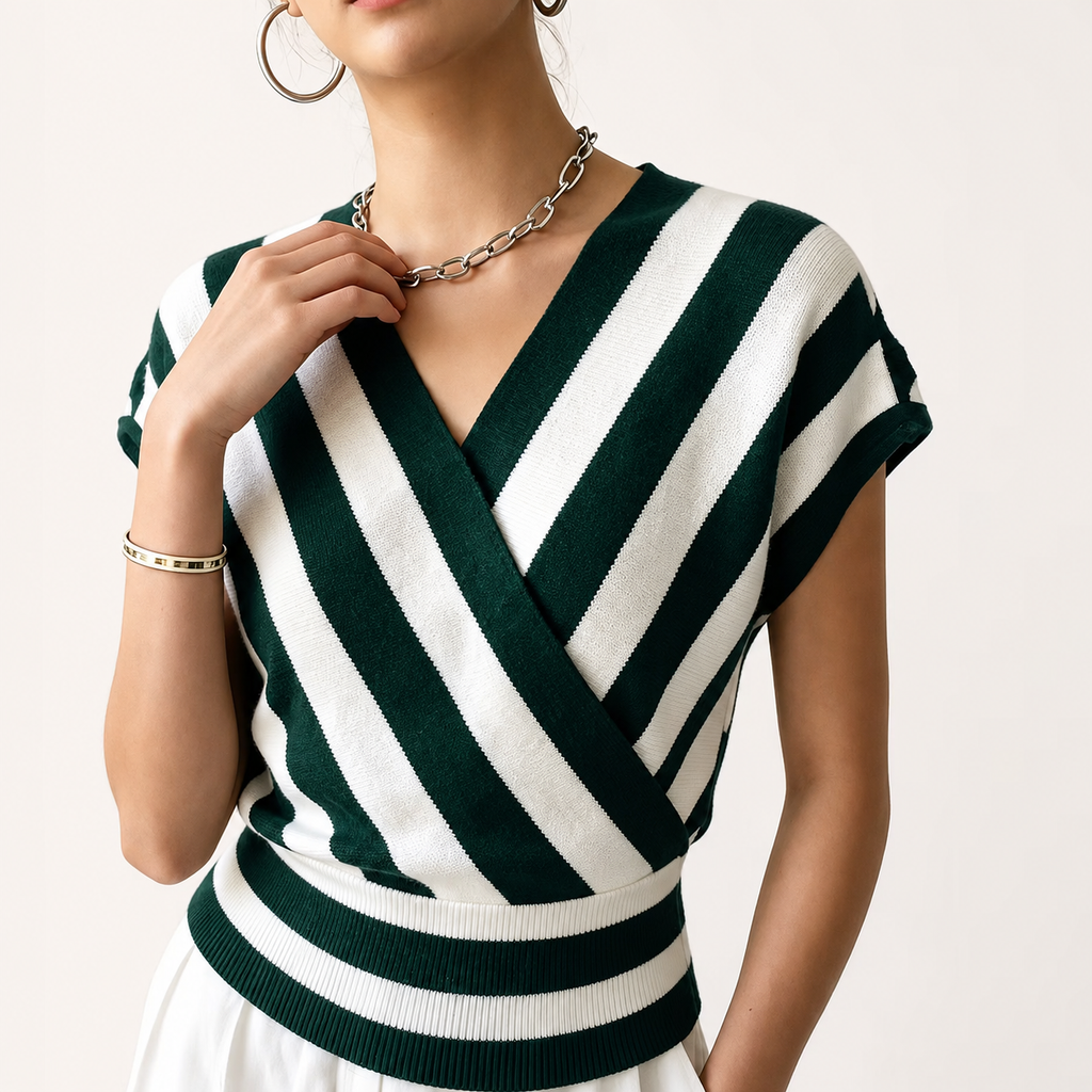 Savannah Women’s Striped Wrap-Front Knit Top