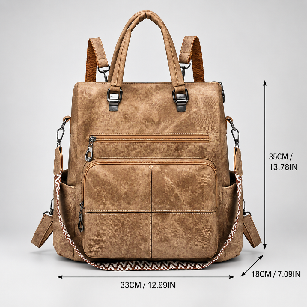 Harper Convertible Multi-Pocket Backpack Tote with Top Handles & Shoulder Strap