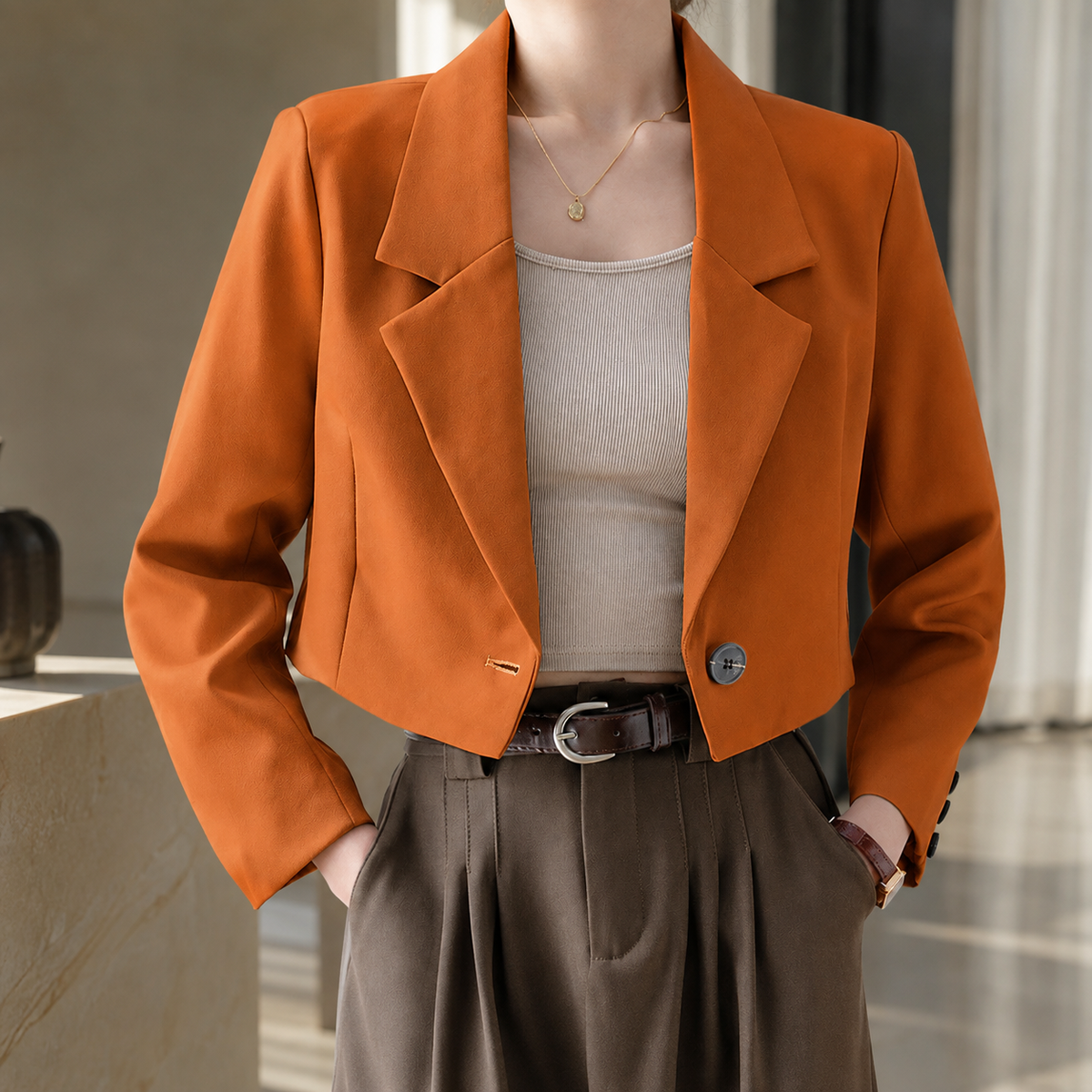 Vivienne Women's Cropped Single-Button Tailored Blazer