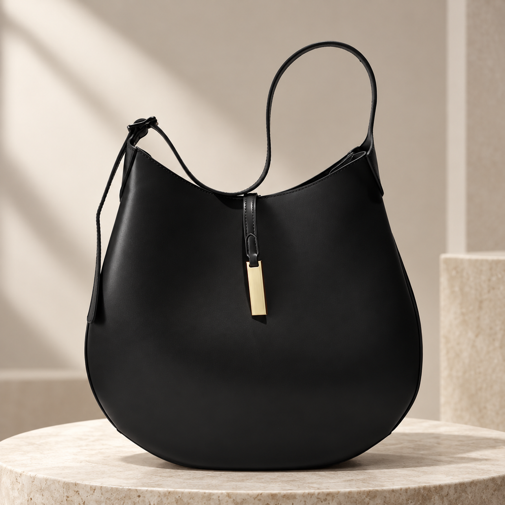 Beatrice Crescent Hobo Bag – Minimal Shoulder Handbag with Gold-Tone Accent
