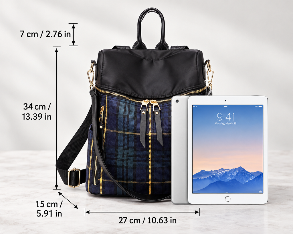 Camden Plaid Convertible Backpack Tote with Top Handle & Shoulder Straps