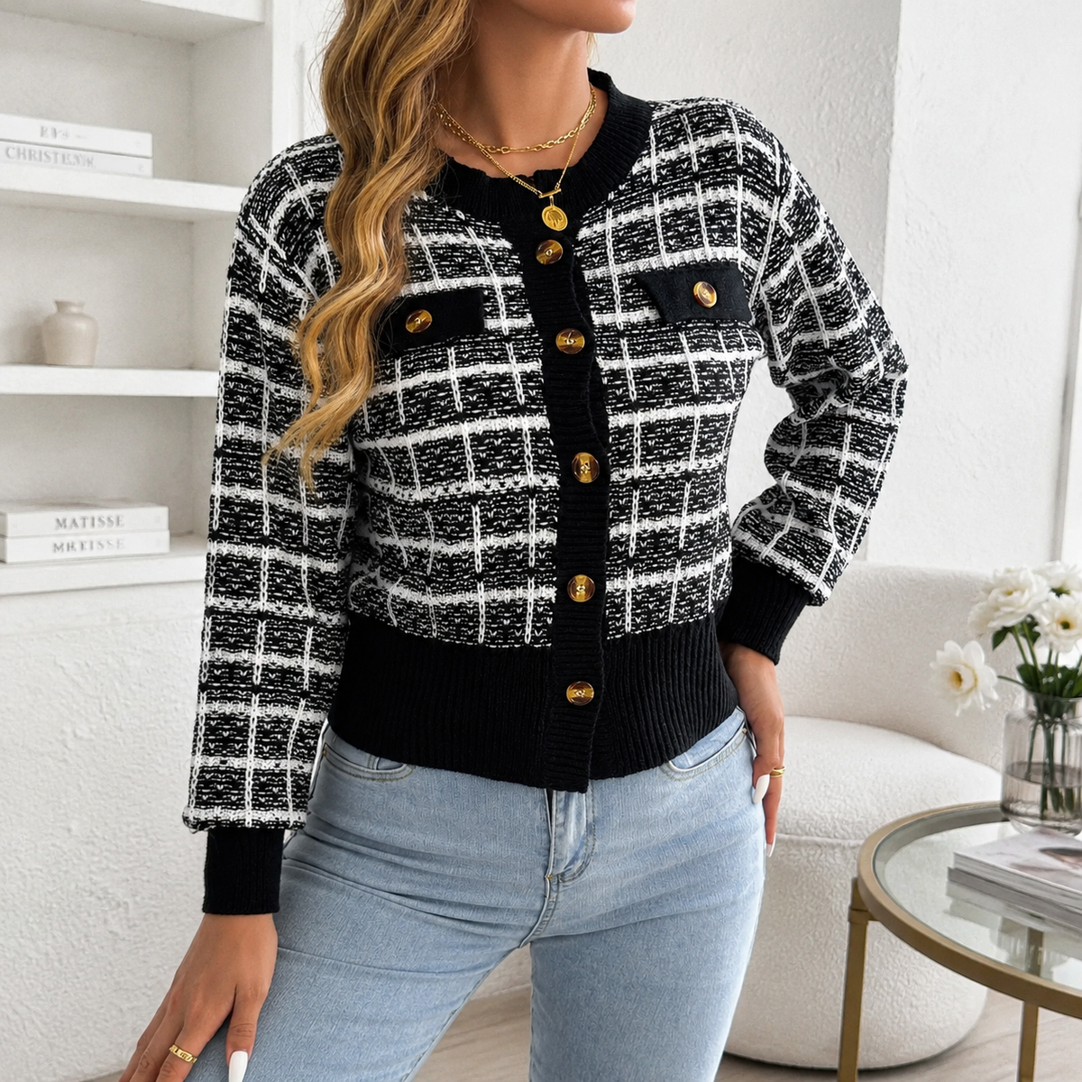 Lavinia Women’s Plaid Knit Cardigan