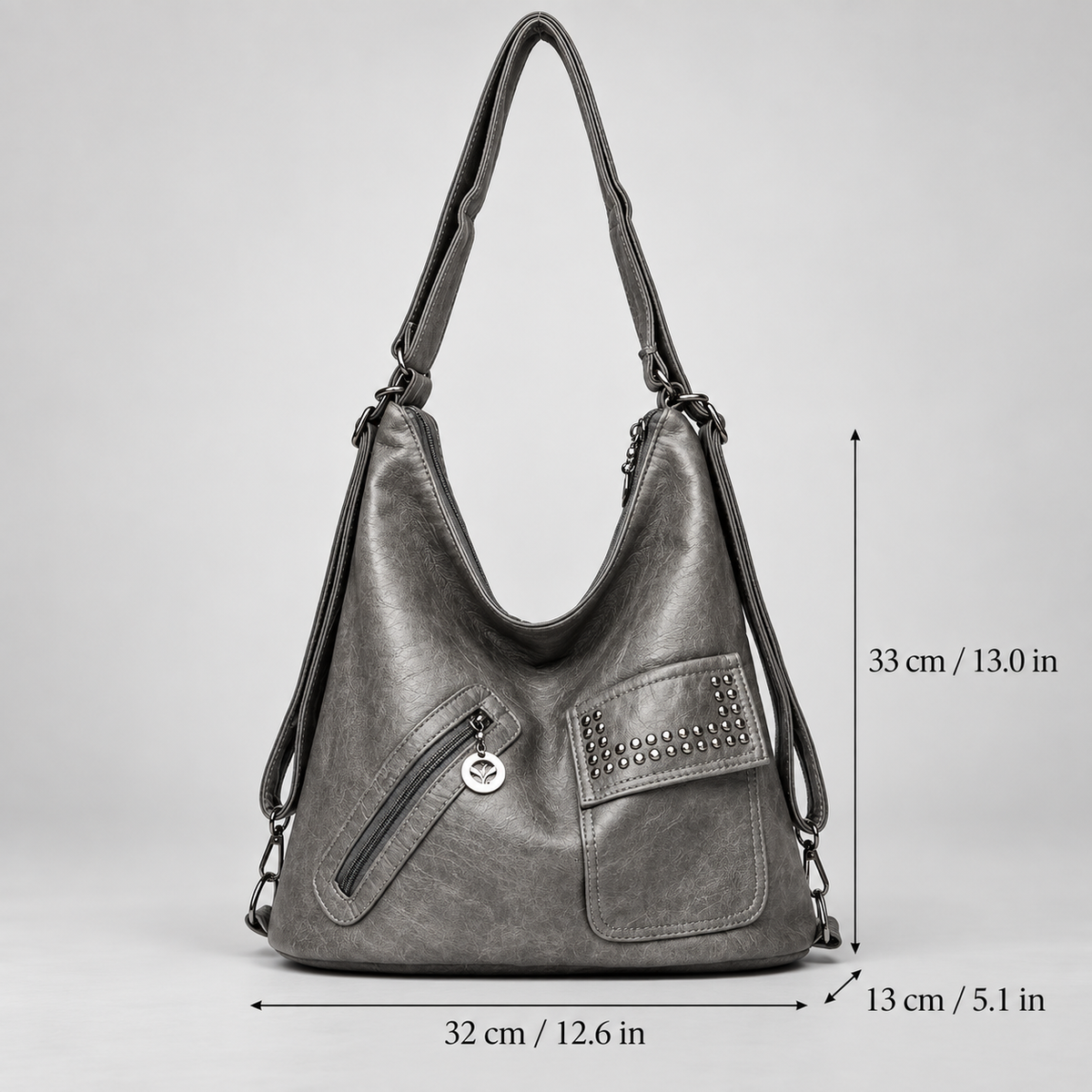 Elodie Women’s Hobo Shoulder Bag with Studded Pockets