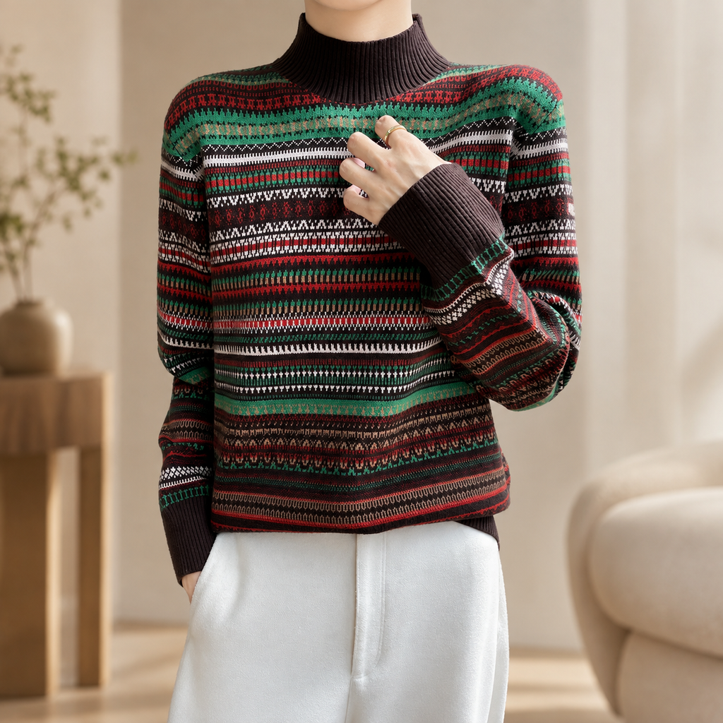 Adeline Women’s Striped Mock Neck Knit Sweater