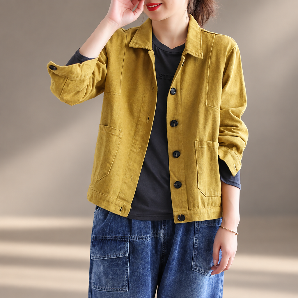 Camille Women’s Button-Front Casual Jacket – Relaxed Fit Long Sleeve Utility Coat