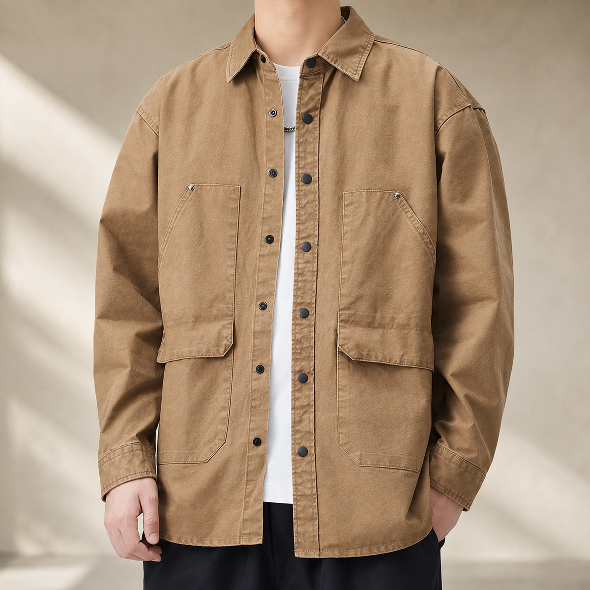 Callum Men’s Cargo Shirt – Long Sleeve Utility Button-Up with Front Pockets