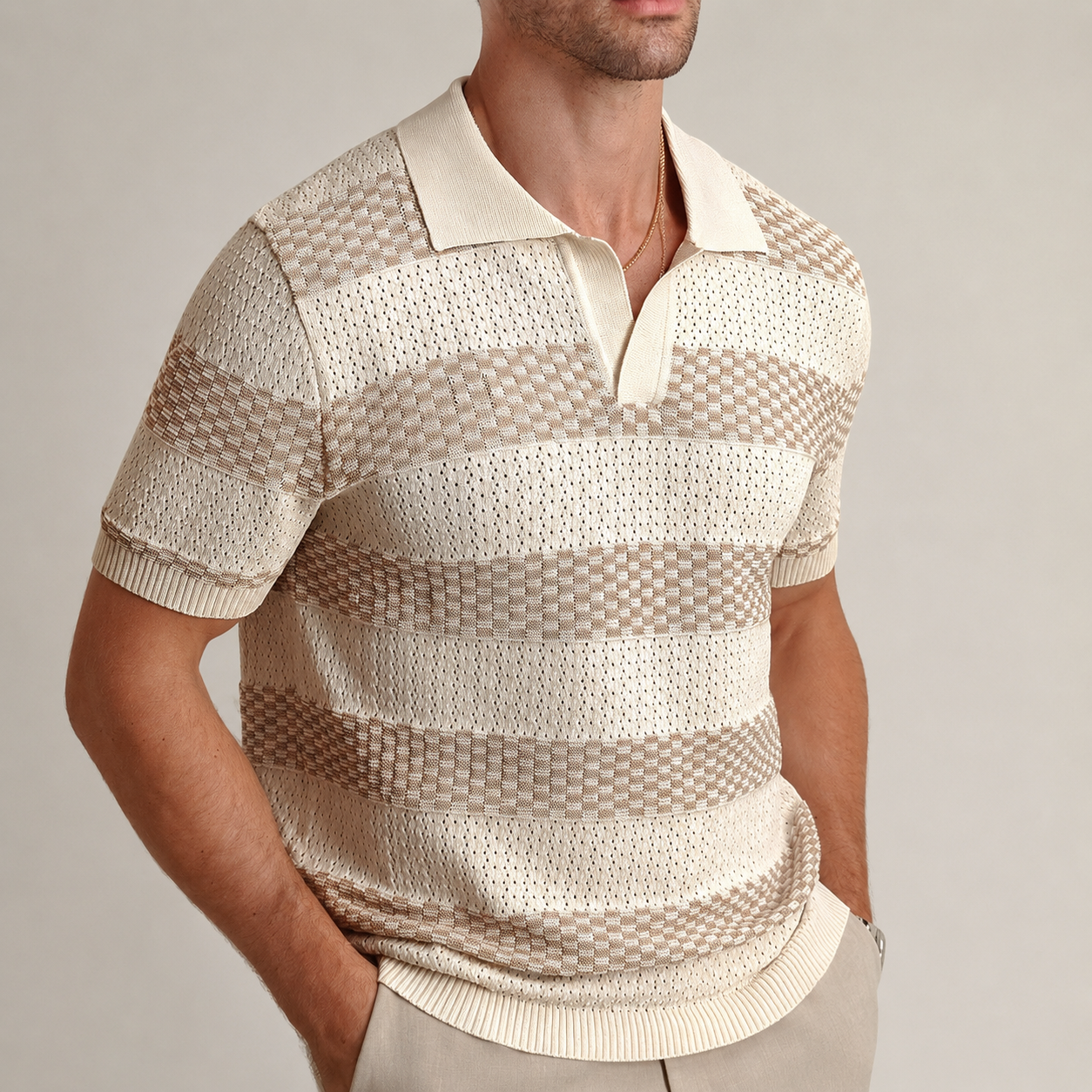 Evan Men’s Textured Stripe Knit Polo