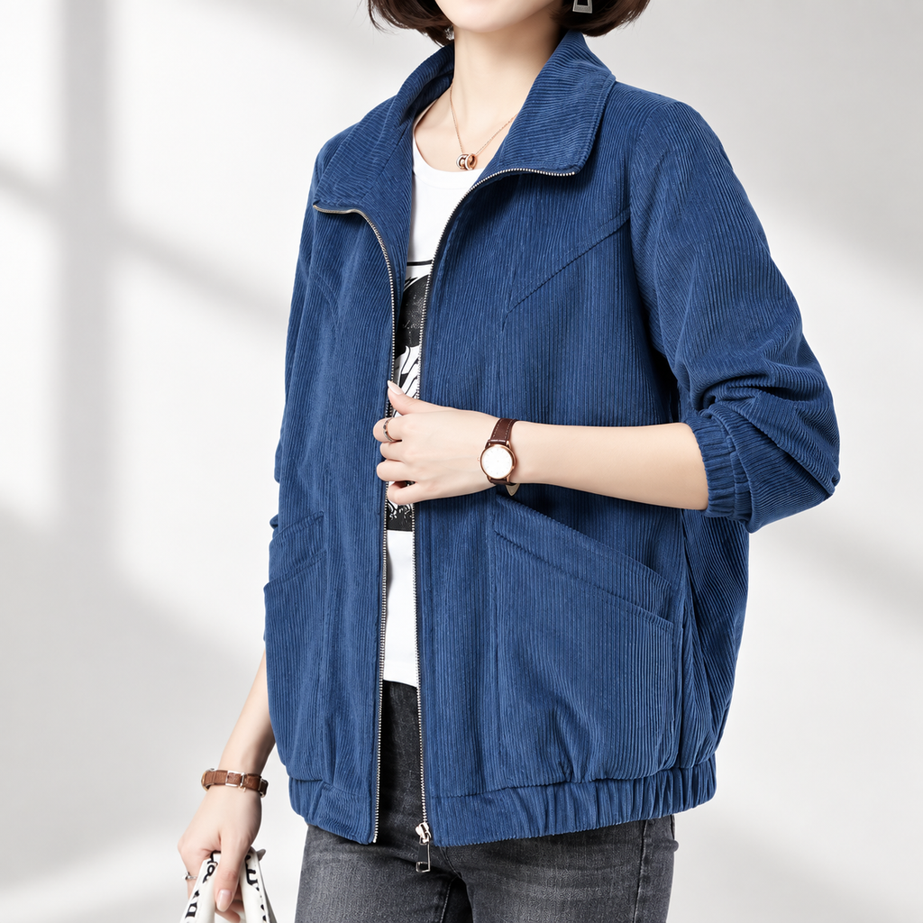 Bianca Women’s Textured Zip Front Jacket – Relaxed Fit Long Sleeve Casual Coat