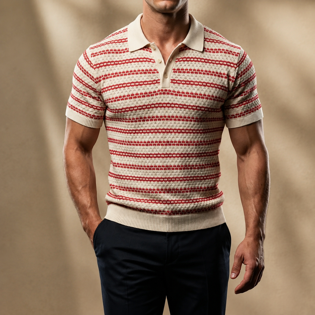 Caleb Men’s Striped Knit Polo Shirt