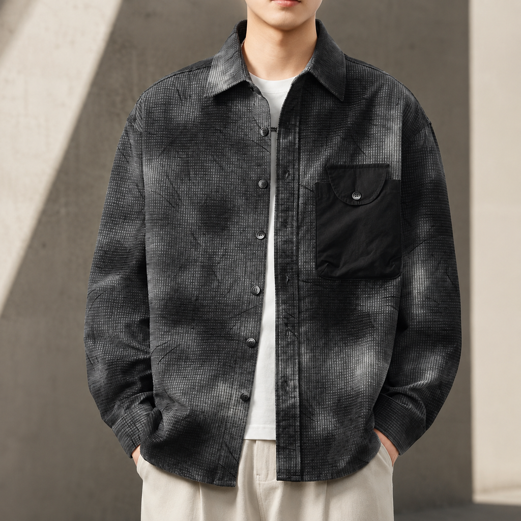 Rafael Men’s Textured Cargo Shirt – Long Sleeve Button-Up with Contrast Chest Pocket