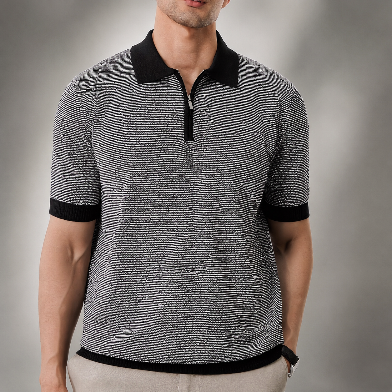 Thomas Men’s Textured Quarter-Zip Polo Shirt