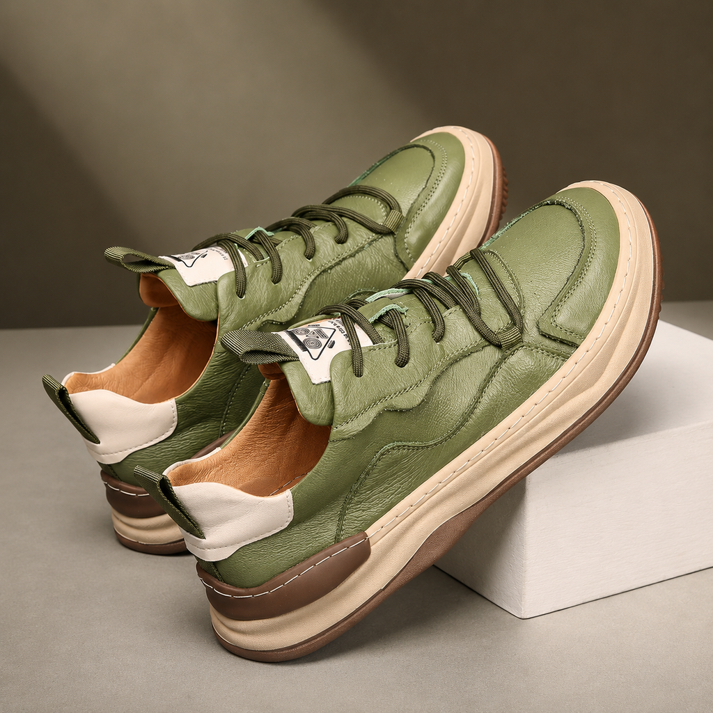 Mason Men’s Genuine Leather Low-Top Sneakers with Cushioned Insole