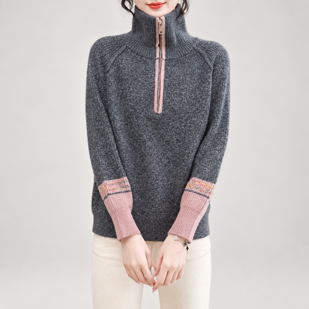 Margot Women's Colorblock Half-Zip Knit Sweater with Ribbed Collar
