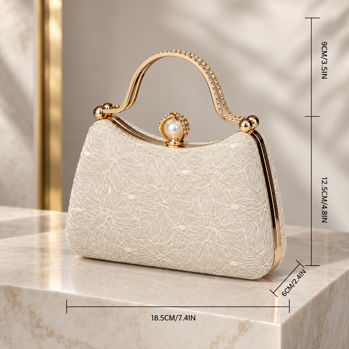 Beatrice Pearl-Clasp Evening Handbag with Top Handle