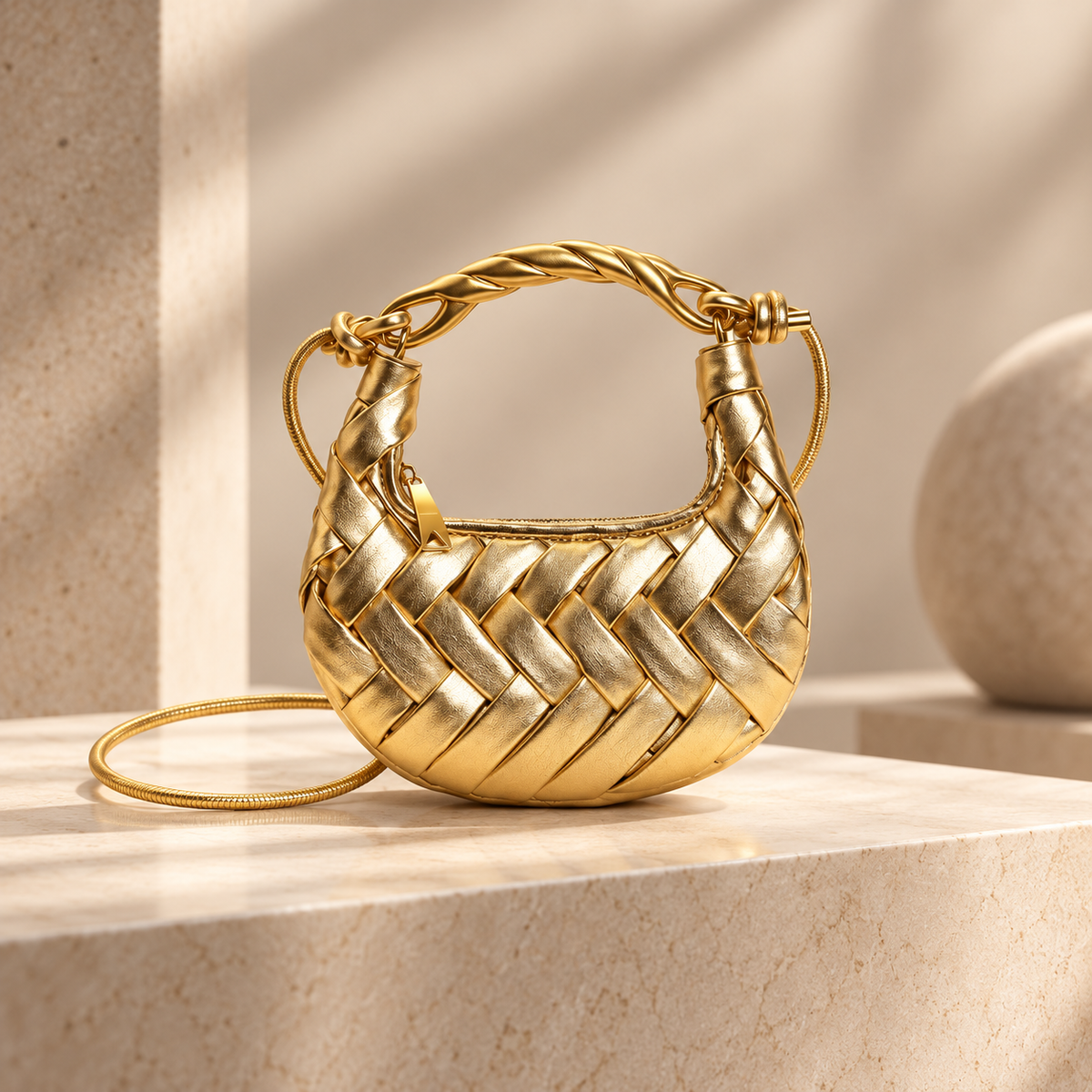 Marcelline Woven Crescent Handbag