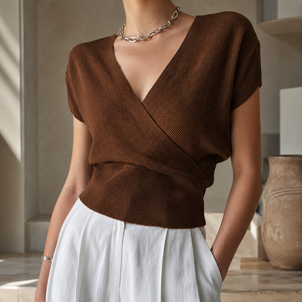 Colette Women's Ribbed Wrap Top
