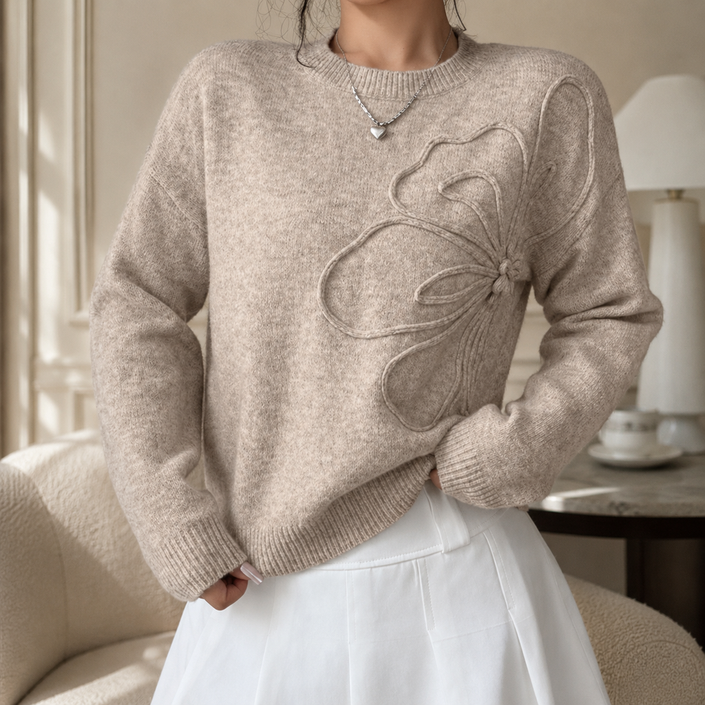 Elena Floral Textured Knit Sweater