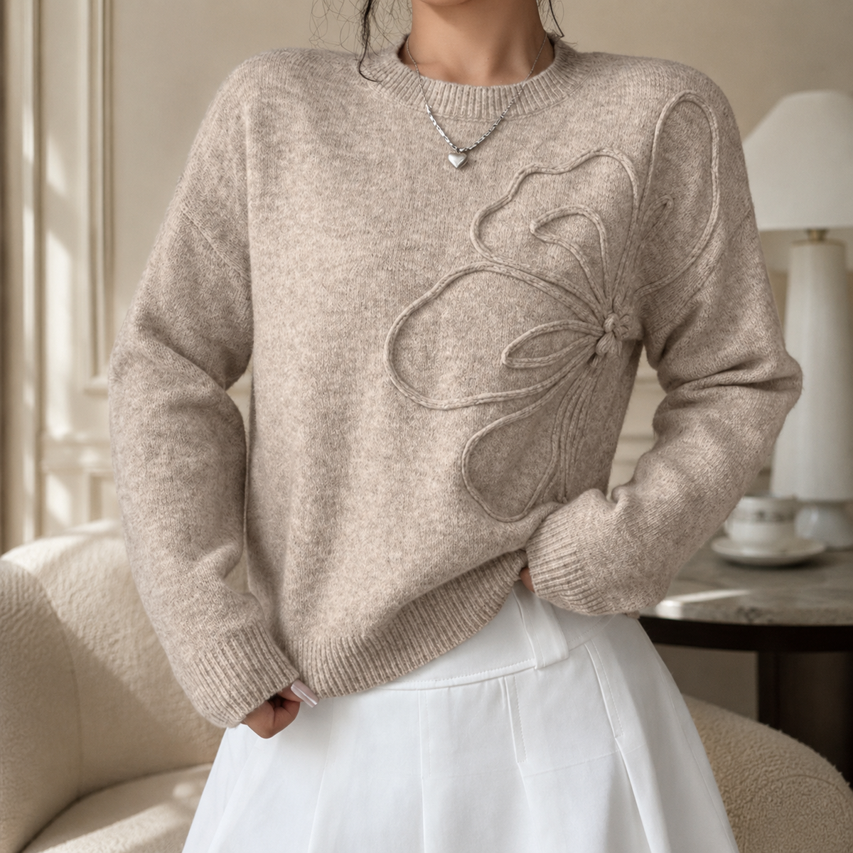 Elena Floral Textured Knit Sweater