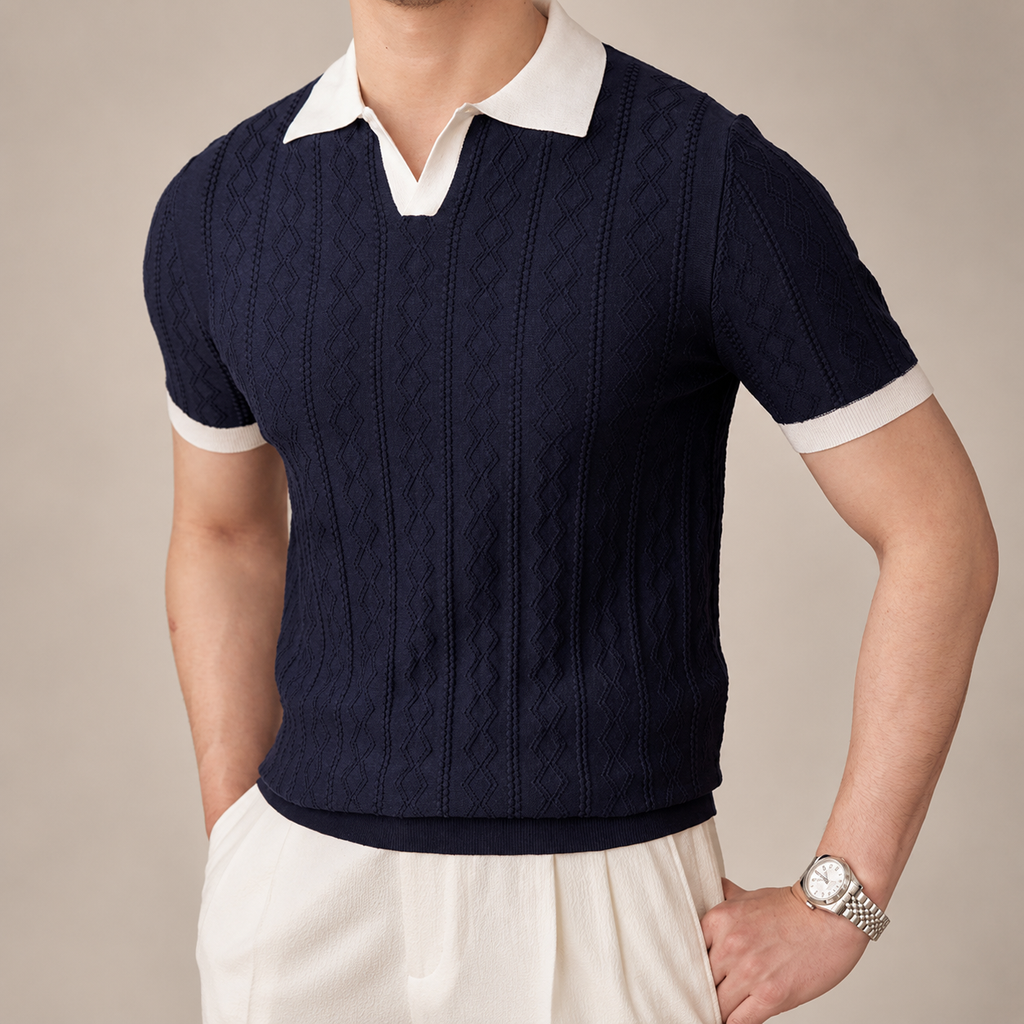 Austin Men’s Cable Knit Polo Shirt