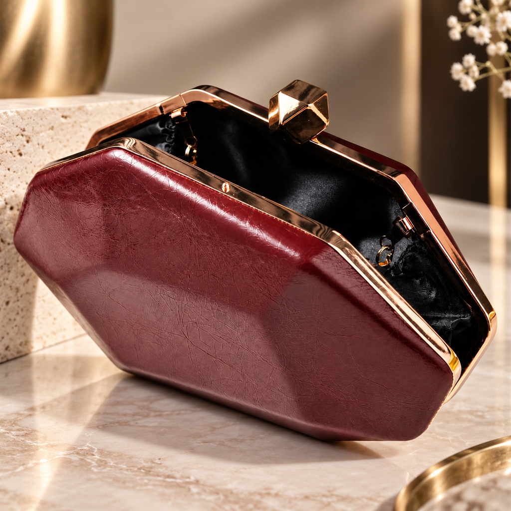 Alessia Geometric Evening Clutch with Faceted Top Clasp