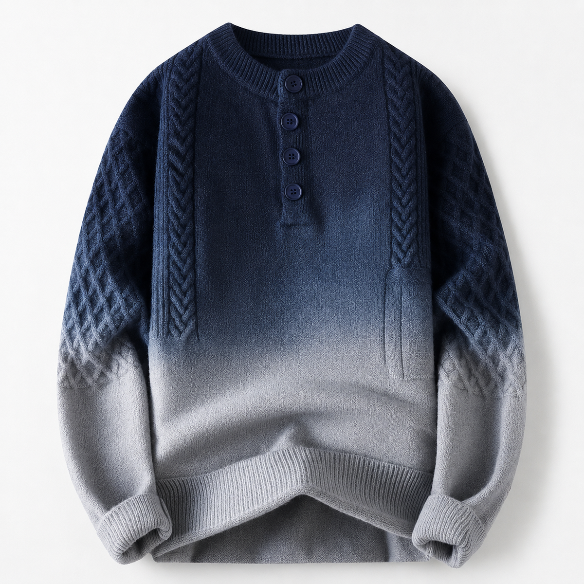 Bennett Gradient Cable-Knit Henley Sweater