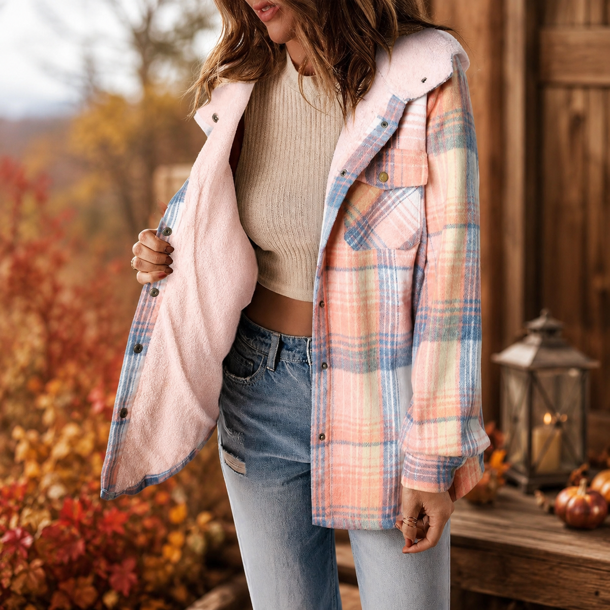 Elodie Women’s Plaid Fleece-Lined Hooded Jacket