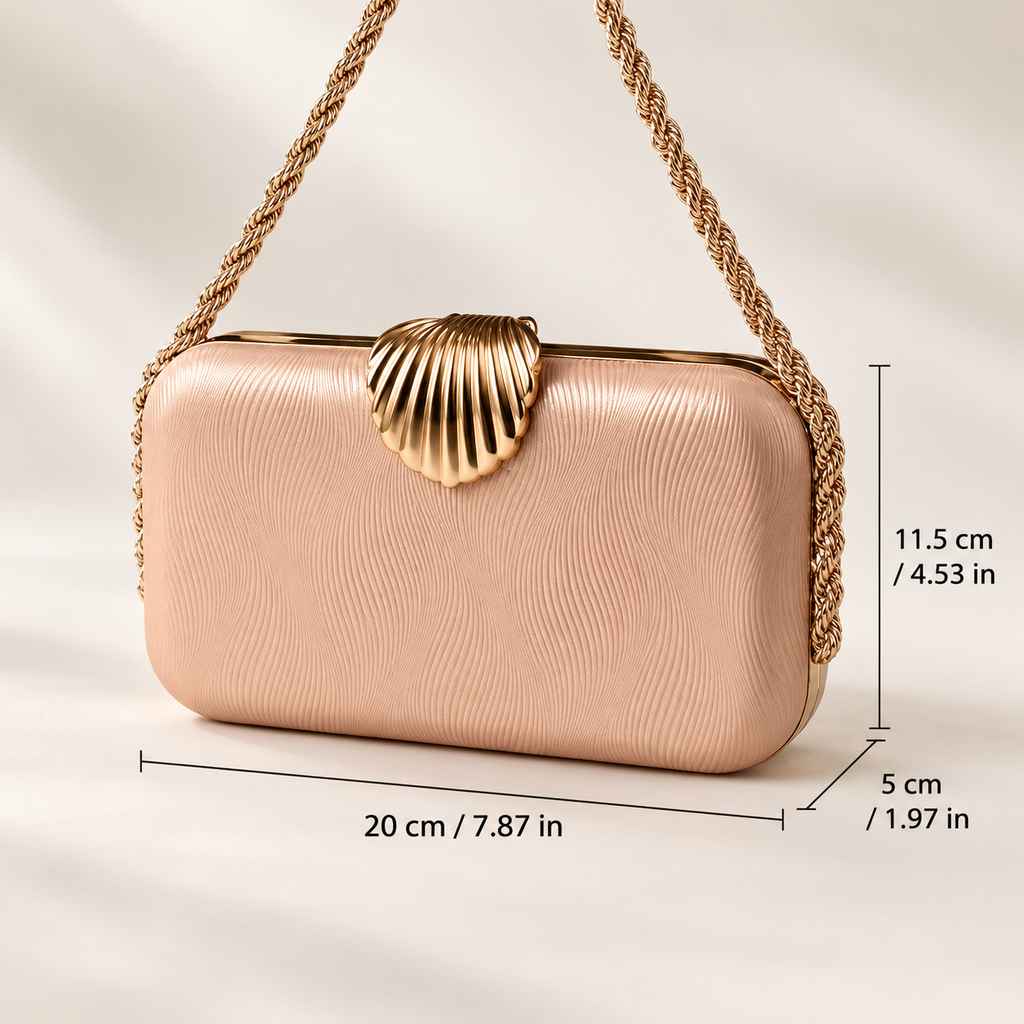 Amélie Shell Clasp Evening Clutch with Gold Chain