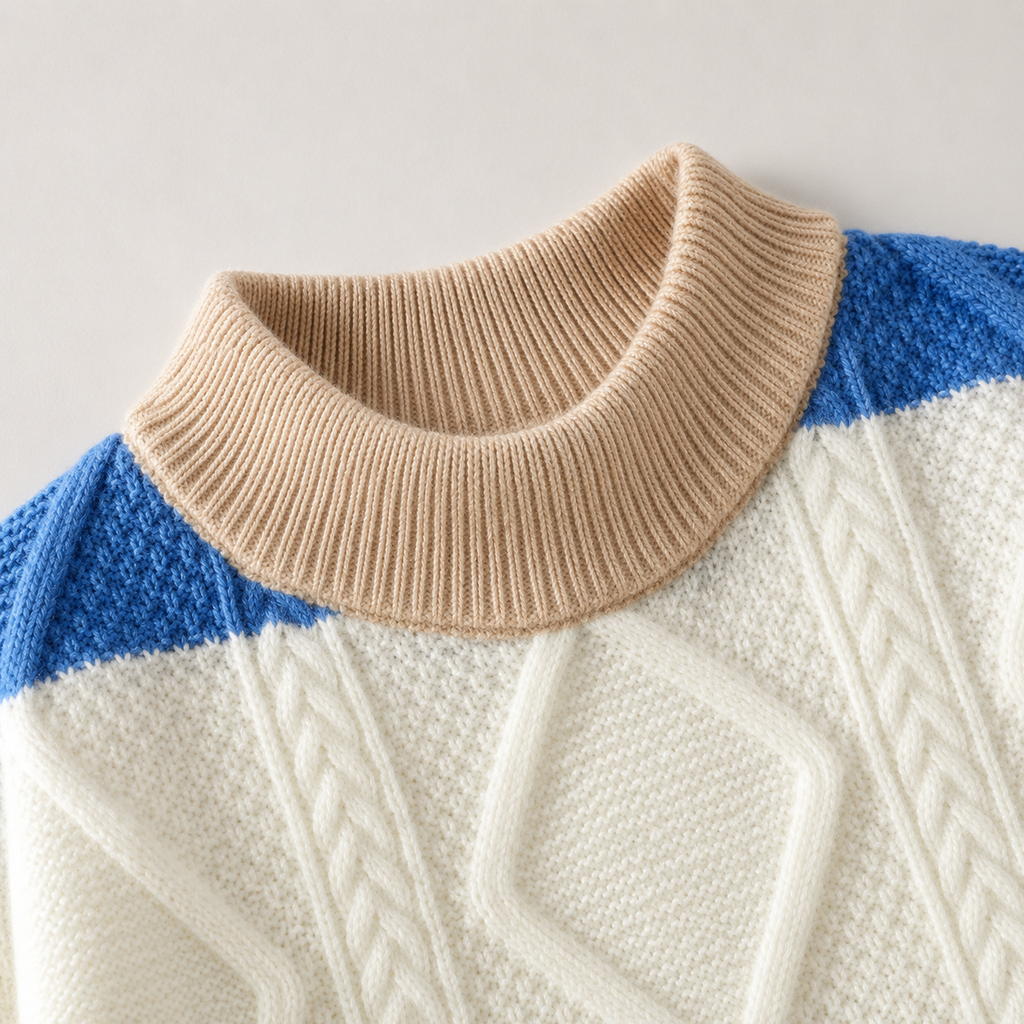 Marco Geometric Color-Block Knit Crewneck Sweater