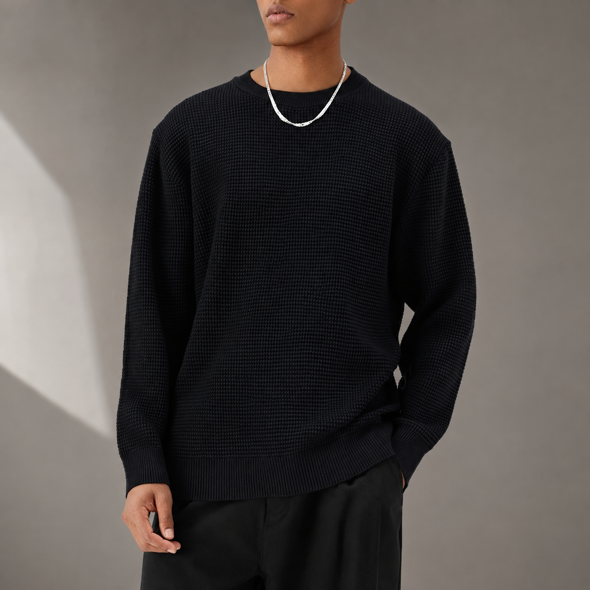 Adrian Men’s Textured Crew Neck Knit Sweater
