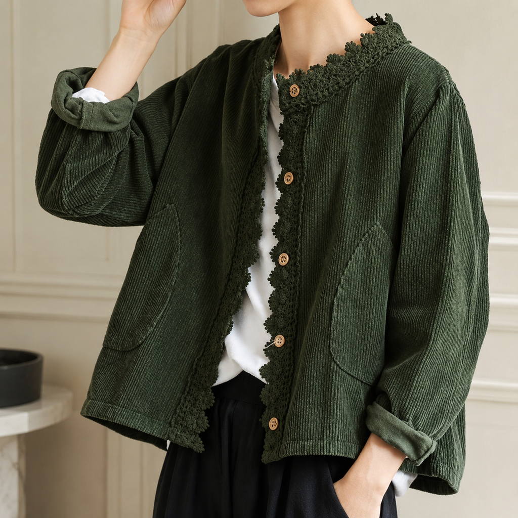 Camille Corduroy Lace-Trim Jacket