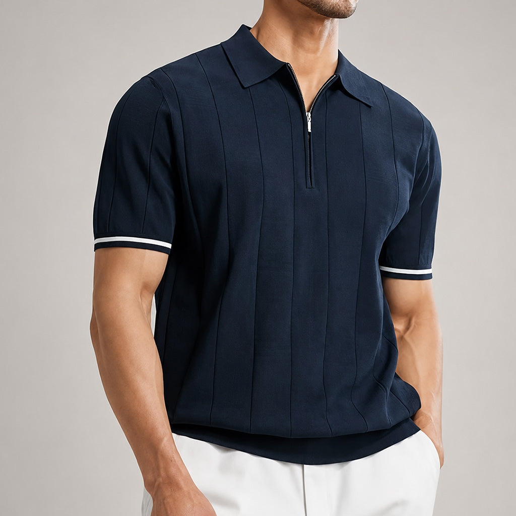 David Men’s Ribbed Quarter-Zip Polo Shirt