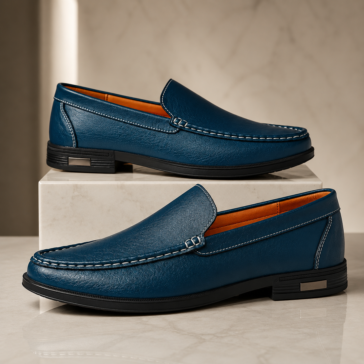 Hudson Men’s Genuine Leather Slip-On Loafers with Cushioned Insole