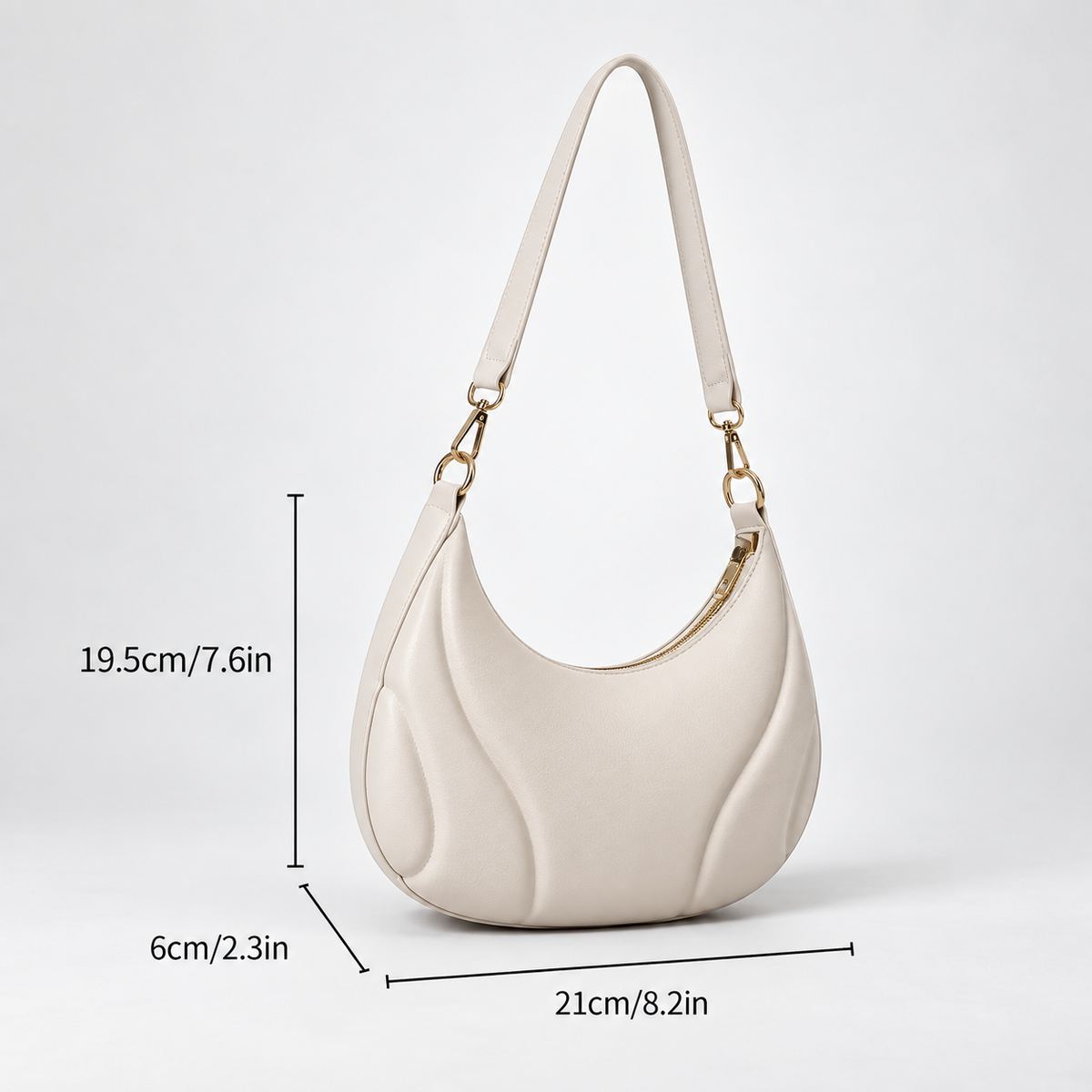 Margot Crescent Shoulder Bag with Sculpted Panel Design and Zip Closure