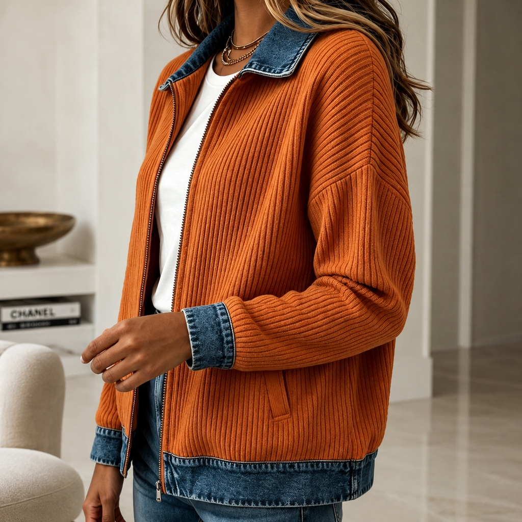 Aria Women’s Ribbed Zip-Up Knit Jacket