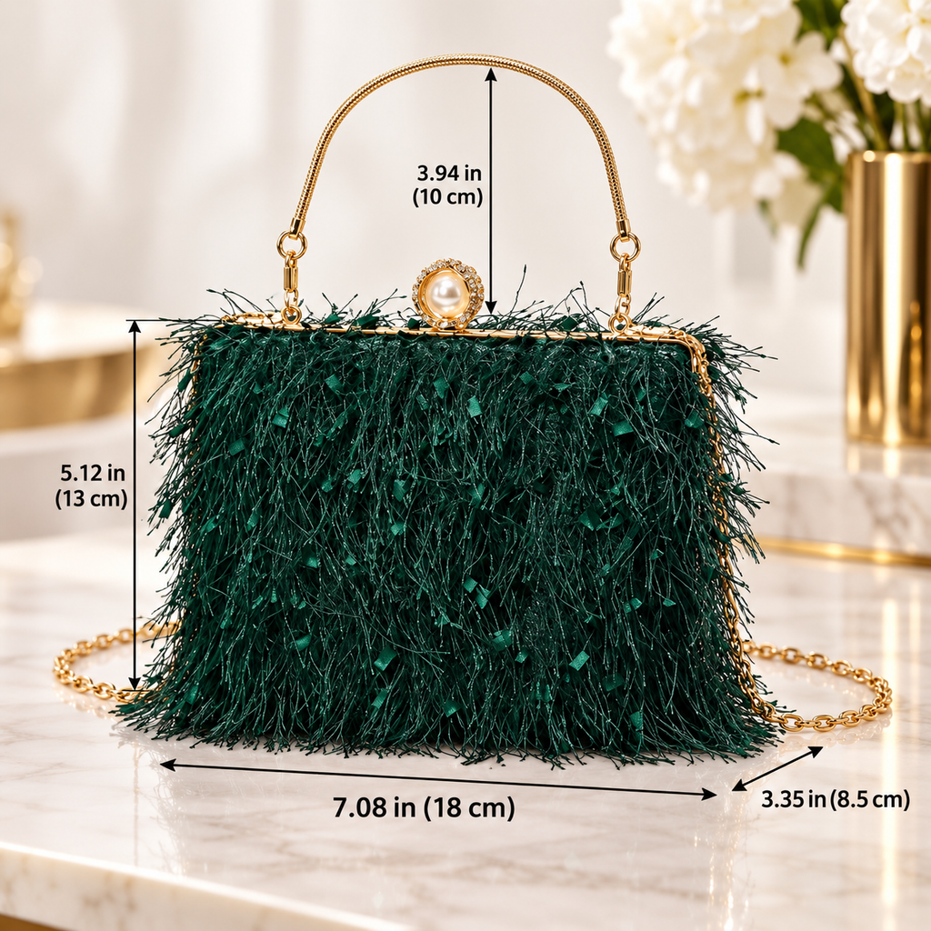 Vivienne Pearl Fringe Evening Clutch Bag with Gold Handle