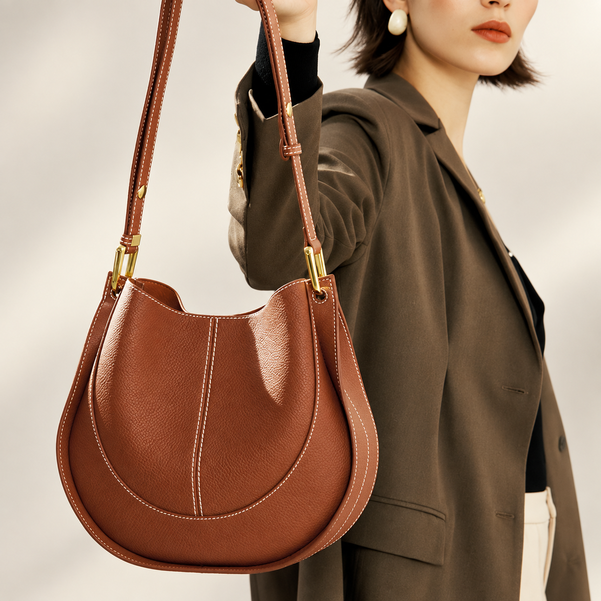Genevieve Women’s Pebbled Crescent Shoulder Bag – Curved Hobo Crossbody Handbag